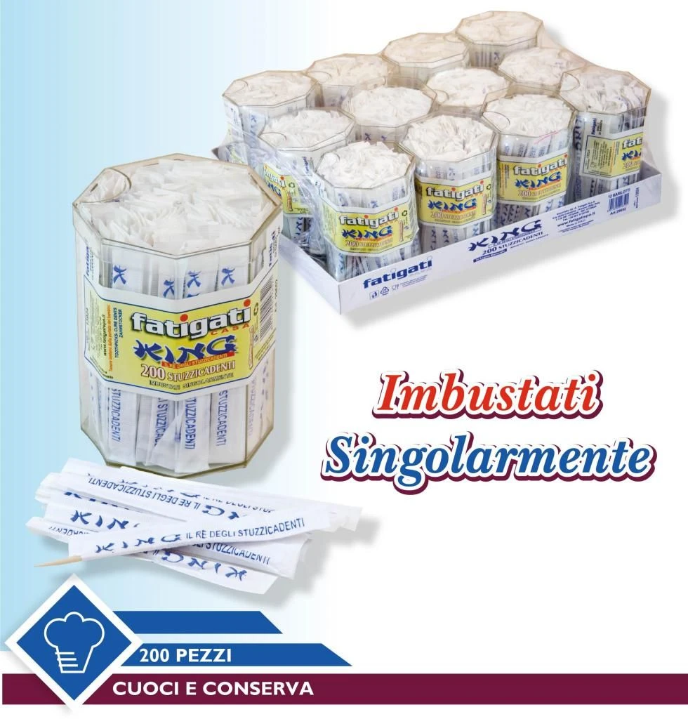 STUZZICADENTI IN LEGNO IMBUSTATI SINGOLARMENTE 200 PEZZI